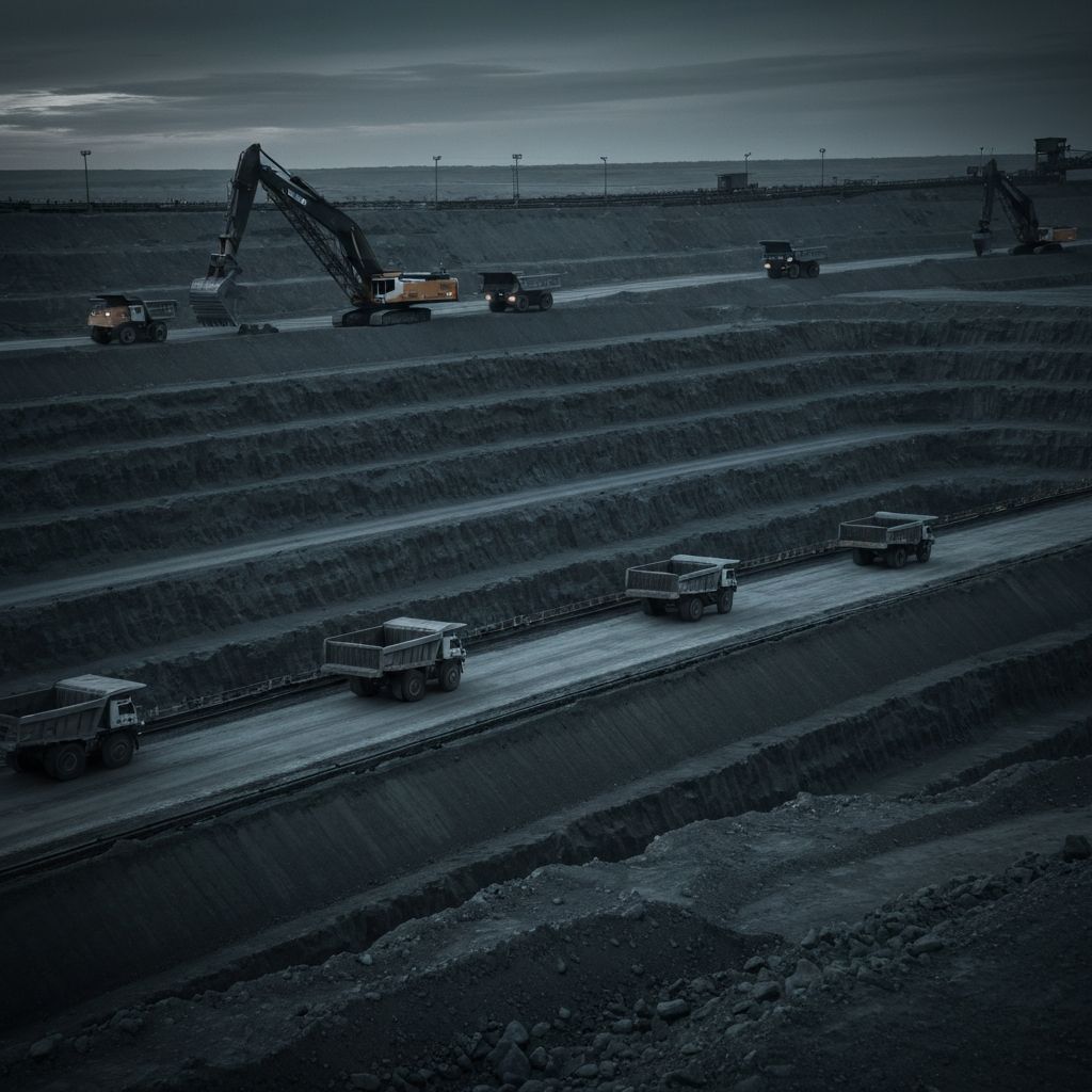 Industrial operational environment — mining site at dusk